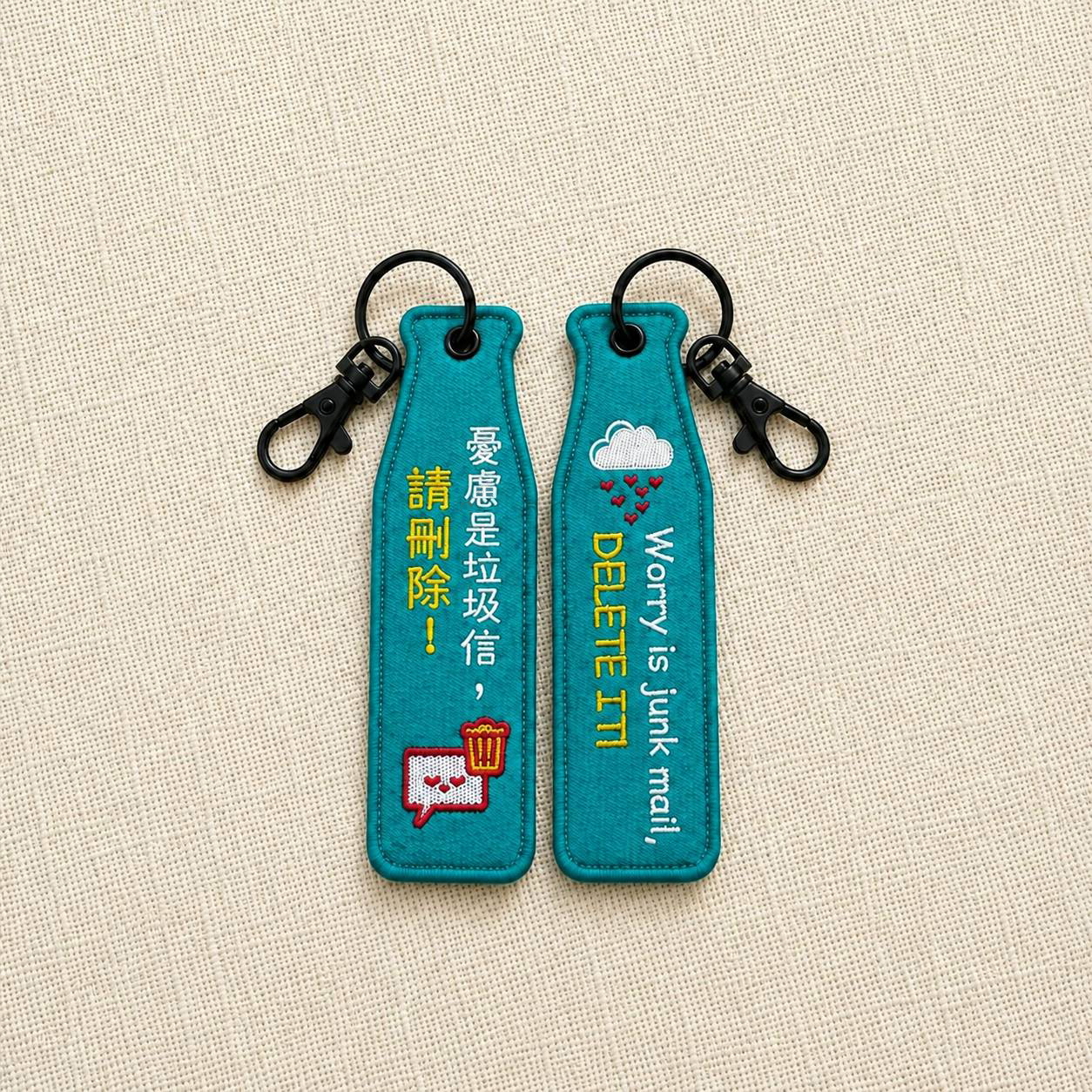 不憂慮(綠) 瓶安同行刺繡吊飾